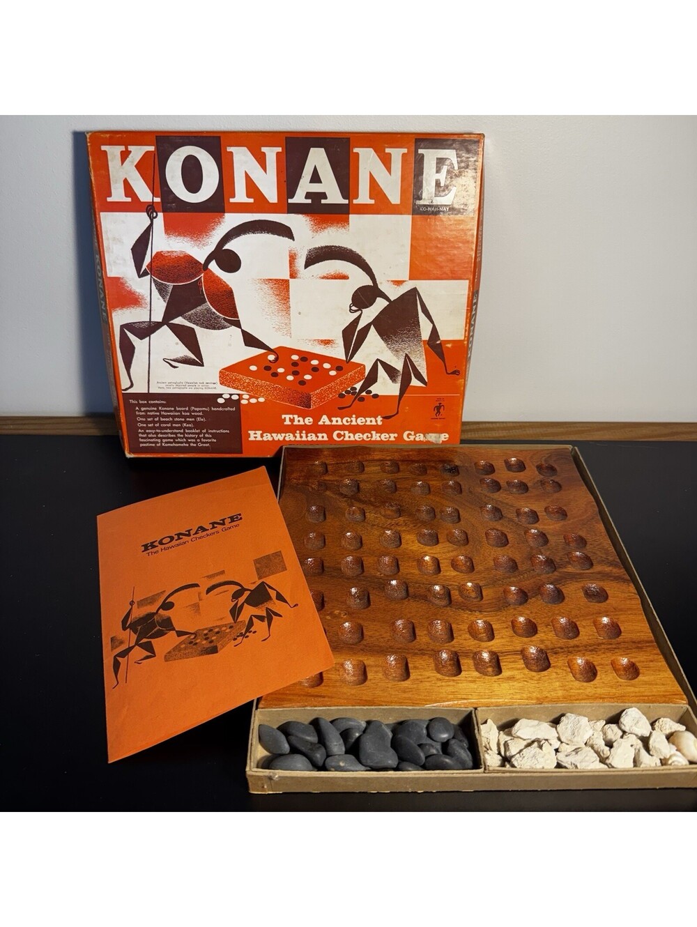 Vintage 1960s Anekona Hawaii Konane Checkers Game - Complete W/Instructions